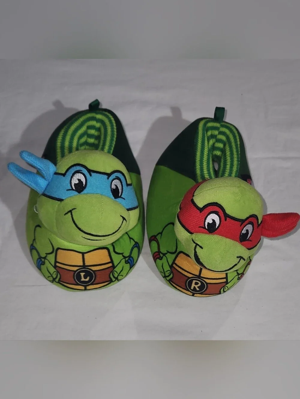 Kids Plush TMNT Slippers - Green with Blue & Red Masks Size Toddler 11/12